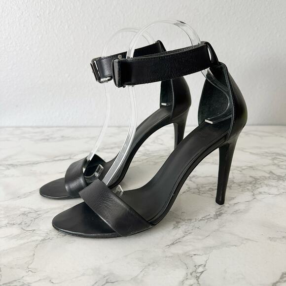 Tibi Black Leather Ankle Cuff Strap Sandal Heel AMBER Women’s EU Size 38.5 - Picture 1 of 9